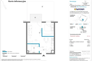 Rzut - Mieszkanie na sprzedaż 1 pokój o powierzchni 38,13 m² - numer 8 w Daszyńskiego Square etap 2