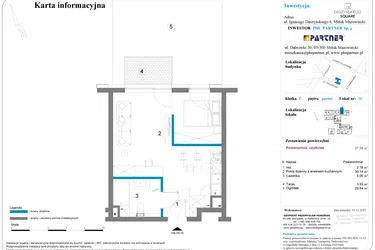 Rzut - Mieszkanie na sprzedaż 1 pokój o powierzchni 37,38 m² - numer 10 w Daszyńskiego Square etap 2