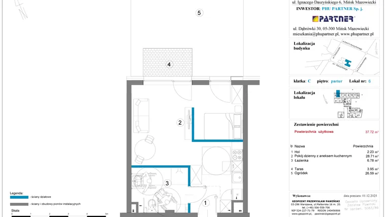 Rzut - Mieszkanie na sprzedaż 1 pokój o powierzchni 37,72 m² - numer 6 w Daszyńskiego Square etap 2