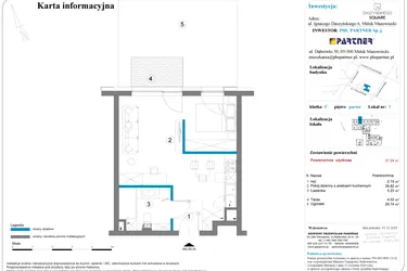 Rzut - Mieszkanie na sprzedaż 1 pokój o powierzchni 37,24 m² - numer 7 w Daszyńskiego Square etap 2