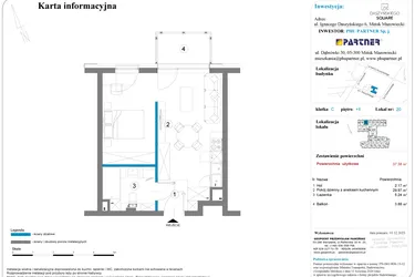 Rzut - Mieszkanie na sprzedaż 1 pokój o powierzchni 37,38 m² - numer 20 w Daszyńskiego Square etap 2
