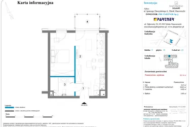 Rzut - Mieszkanie na sprzedaż 1 pokój o powierzchni 38,14 m² - numer 21 w Daszyńskiego Square etap 2