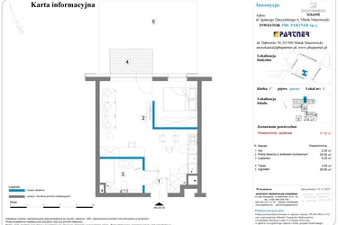 Rzut - Mieszkanie na sprzedaż 1 pokój o powierzchni 37,42 m² - numer 9 w Daszyńskiego Square etap 2