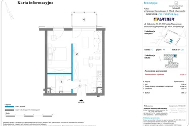 Rzut - Mieszkanie na sprzedaż 1 pokój o powierzchni 38,06 m² - numer 24 w Daszyńskiego Square etap 2