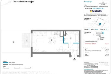 Rzut - Mieszkanie na sprzedaż 1 pokój o powierzchni 32,23 m² - numer 12 w Daszyńskiego Square etap 2