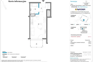 Rzut - Mieszkanie na sprzedaż 1 pokój o powierzchni 26,87 m² - numer 15 w Daszyńskiego Square etap 2