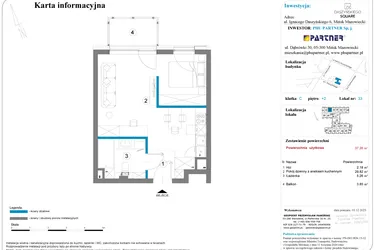 Rzut - Mieszkanie na sprzedaż 1 pokój o powierzchni 37,26 m² - numer 33 w Daszyńskiego Square etap 2