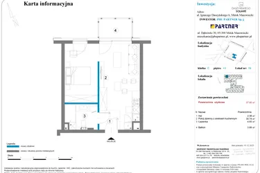 Rzut - Mieszkanie na sprzedaż 1 pokój o powierzchni 37,95 m² - numer 19 w Daszyńskiego Square etap 2
