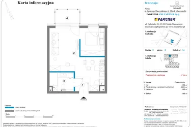 Rzut - Mieszkanie na sprzedaż 1 pokój o powierzchni 37,98 m² - numer 34 w Daszyńskiego Square etap 2
