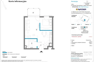 Rzut - Mieszkanie na sprzedaż 1 pokój o powierzchni 37,38 m² - numer 35 w Daszyńskiego Square etap 2