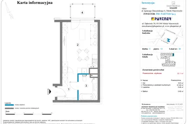 Rzut - Mieszkanie na sprzedaż 1 pokój o powierzchni 32,11 m² - numer 38 w Daszyńskiego Square etap 2