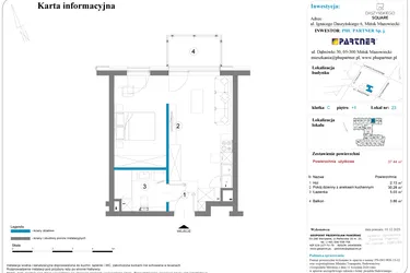 Rzut - Mieszkanie na sprzedaż 1 pokój o powierzchni 37,44 m² - numer 23 w Daszyńskiego Square etap 2