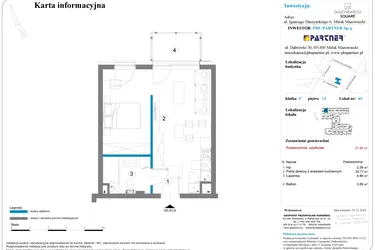 Rzut - Mieszkanie na sprzedaż 1 pokój o powierzchni 37,96 m² - numer 45 w Daszyńskiego Square etap 2