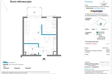 Rzut - Mieszkanie na sprzedaż 1 pokój o powierzchni 37,81 m² - numer 32 w Daszyńskiego Square etap 2