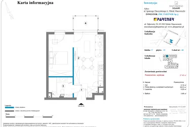 Rzut - Mieszkanie na sprzedaż 1 pokój o powierzchni 37,4 m² - numer 46 w Daszyńskiego Square etap 2