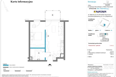 Rzut - Mieszkanie na sprzedaż 1 pokój o powierzchni 37,48 m² - numer 49 w Daszyńskiego Square etap 2
