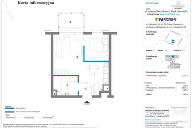 Rzut - Mieszkanie na sprzedaż 1 pokój o powierzchni 35,72 m² - numer 61 w Daszyńskiego Square etap 2