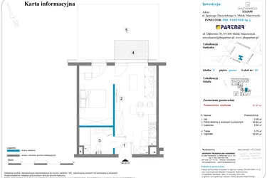 Rzut - Mieszkanie na sprzedaż 1 pokój o powierzchni 37,97 m² - numer 65 w Daszyńskiego Square etap 2