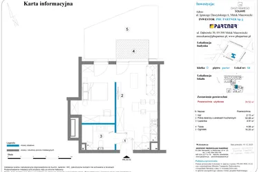 Rzut - Mieszkanie na sprzedaż 1 pokój o powierzchni 39,52 m² - numer 64 w Daszyńskiego Square etap 2