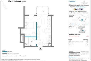 Rzut - Mieszkanie na sprzedaż 1 pokój o powierzchni 39,33 m² - numer 81 w Daszyńskiego Square etap 2