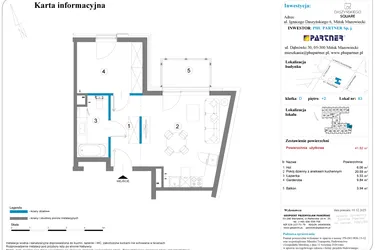 Rzut - Mieszkanie na sprzedaż 1 pokój o powierzchni 41,82 m² - numer 83 w Daszyńskiego Square etap 2