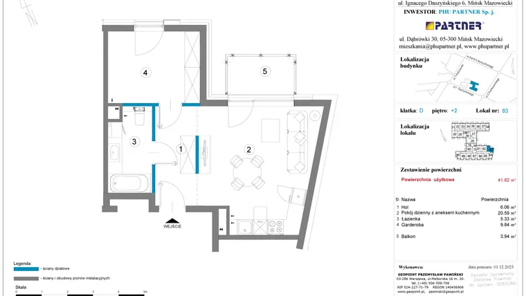 Rzut - Mieszkanie na sprzedaż 1 pokój o powierzchni 41,82 m² - numer 83 w Daszyńskiego Square etap 2