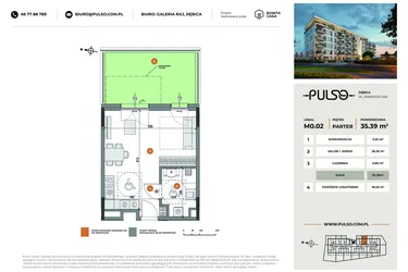 Rzut - Mieszkanie na sprzedaż 1 pokój o powierzchni 35,39 m² - numer M0.02 w Pulso