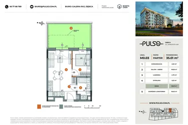 Rzut - Mieszkanie na sprzedaż 2 pokoje o powierzchni 35,01 m² - numer M0.03 w Pulso