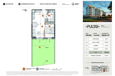 Rzut - Mieszkanie na sprzedaż 2 pokoje o powierzchni 38,6 m² - numer M0.06 w Pulso