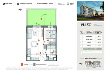 Rzut - Mieszkanie na sprzedaż 2 pokoje o powierzchni 35,56 m² - numer M0.14 w Pulso