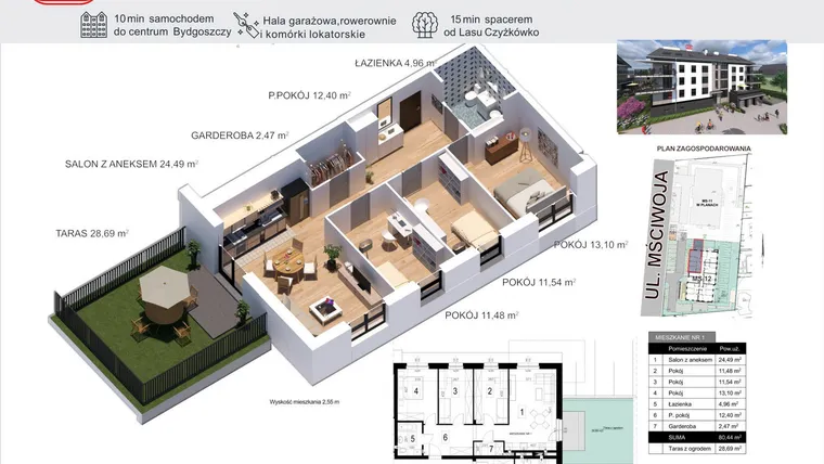 Rzut - Mieszkanie na sprzedaż 4 pokoje o powierzchni 80,44 m² - numer 1 w Mściwoja MS-12