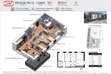 Rzut - Mieszkanie na sprzedaż 4 pokoje o powierzchni 80,44 m² - numer 7 w Mściwoja MS-12