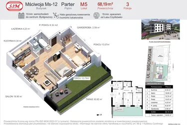Rzut - Mieszkanie na sprzedaż 3 pokoje o powierzchni 68,19 m² - numer 5 w Mściwoja MS-12