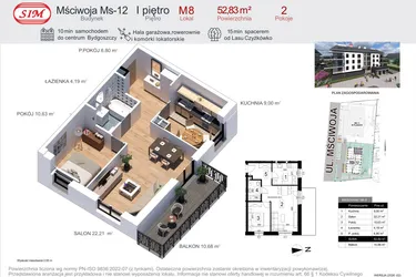 Rzut - Mieszkanie na sprzedaż 2 pokoje o powierzchni 52,83 m² - numer 8 w Mściwoja MS-12