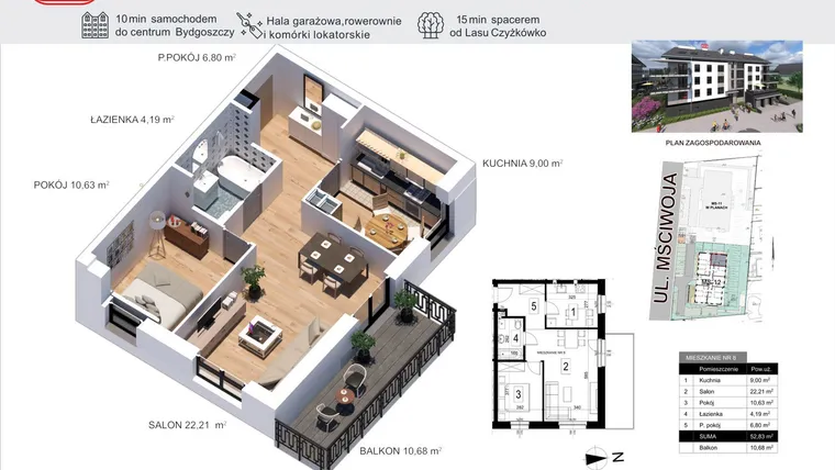 Rzut - Mieszkanie na sprzedaż 2 pokoje o powierzchni 52,83 m² - numer 8 w Mściwoja MS-12