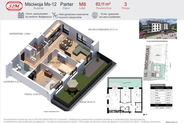 Rzut - Mieszkanie na sprzedaż 3 pokoje o powierzchni 63,11 m² - numer 6 w Mściwoja MS-12