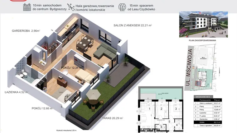 Rzut - Mieszkanie na sprzedaż 3 pokoje o powierzchni 63,11 m² - numer 6 w Mściwoja MS-12