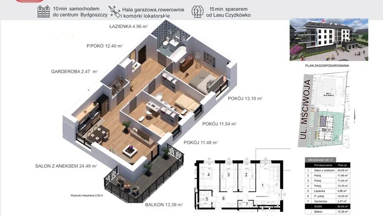 Rzut - Mieszkanie na sprzedaż 4 pokoje o powierzchni 80,44 m² - numer 13 w Mściwoja MS-12