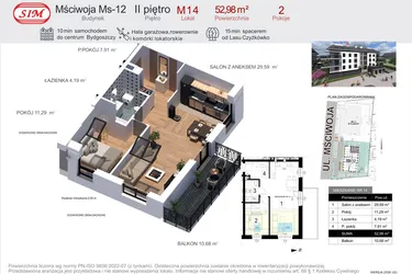Rzut - Mieszkanie na sprzedaż 2 pokoje o powierzchni 52,98 m² - numer 14 w Mściwoja MS-12
