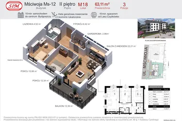Rzut - Mieszkanie na sprzedaż 3 pokoje o powierzchni 63,11 m² - numer 18 w Mściwoja MS-12