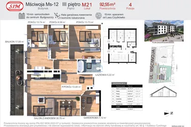 Rzut - Mieszkanie na sprzedaż 4 pokoje o powierzchni 92,55 m² - numer 21 w Mściwoja MS-12