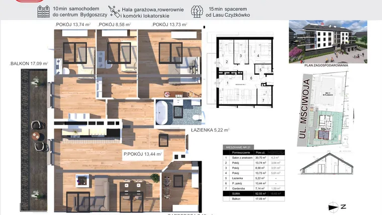 Rzut - Mieszkanie na sprzedaż 4 pokoje o powierzchni 92,55 m² - numer 21 w Mściwoja MS-12