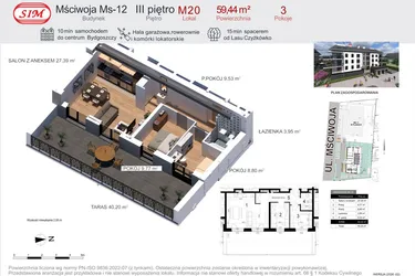 Rzut - Mieszkanie na sprzedaż 3 pokoje o powierzchni 59,44 m² - numer 20 w Mściwoja MS-12