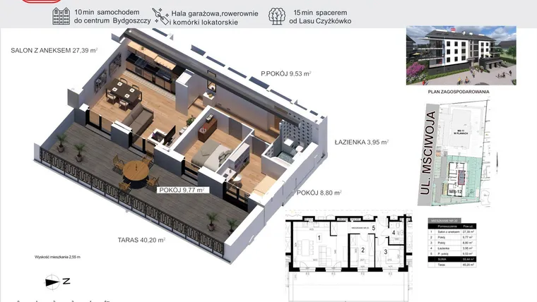 Rzut - Mieszkanie na sprzedaż 3 pokoje o powierzchni 59,44 m² - numer 20 w Mściwoja MS-12