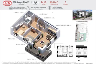 Rzut - Mieszkanie na sprzedaż 3 pokoje o powierzchni 63,11 m² - numer 12 w Mściwoja MS-12