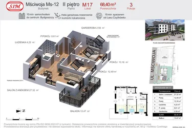 Rzut - Mieszkanie na sprzedaż 3 pokoje o powierzchni 68,4 m² - numer 17 w Mściwoja MS-12