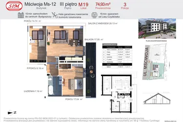 Rzut - Mieszkanie na sprzedaż 3 pokoje o powierzchni 74,93 m² - numer 19 w Mściwoja MS-12