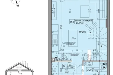 Rzut - Dom na sprzedaż 3 pokoje o powierzchni 72,53 m² - numer 49A w Nova Magdalenka 7 etap IX-XII