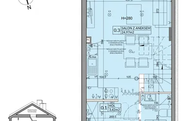 Rzut - Dom na sprzedaż 3 pokoje o powierzchni 65,67 m² - numer 74A w Nova Magdalenka 7 etap IX-XII