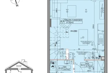 Rzut - Dom na sprzedaż 3 pokoje o powierzchni 72,53 m² - numer 75B w Nova Magdalenka 7 etap IX-XII